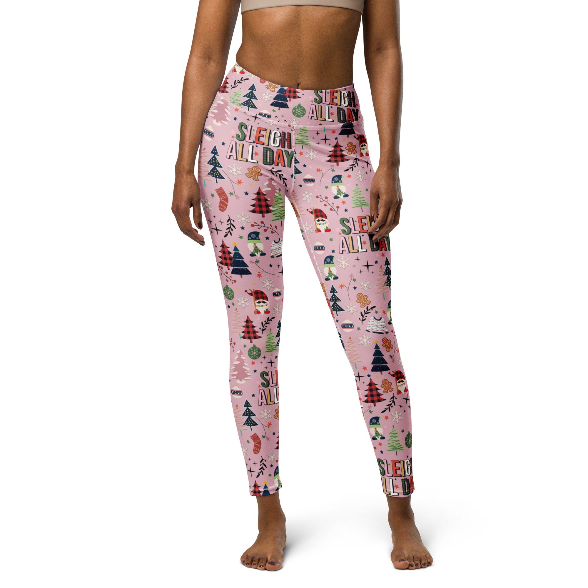 Sleigh All Day Pink Holiday Stretchy Soft Leggings Sleigh All Day Pink Holiday Stretchy Soft Leggings