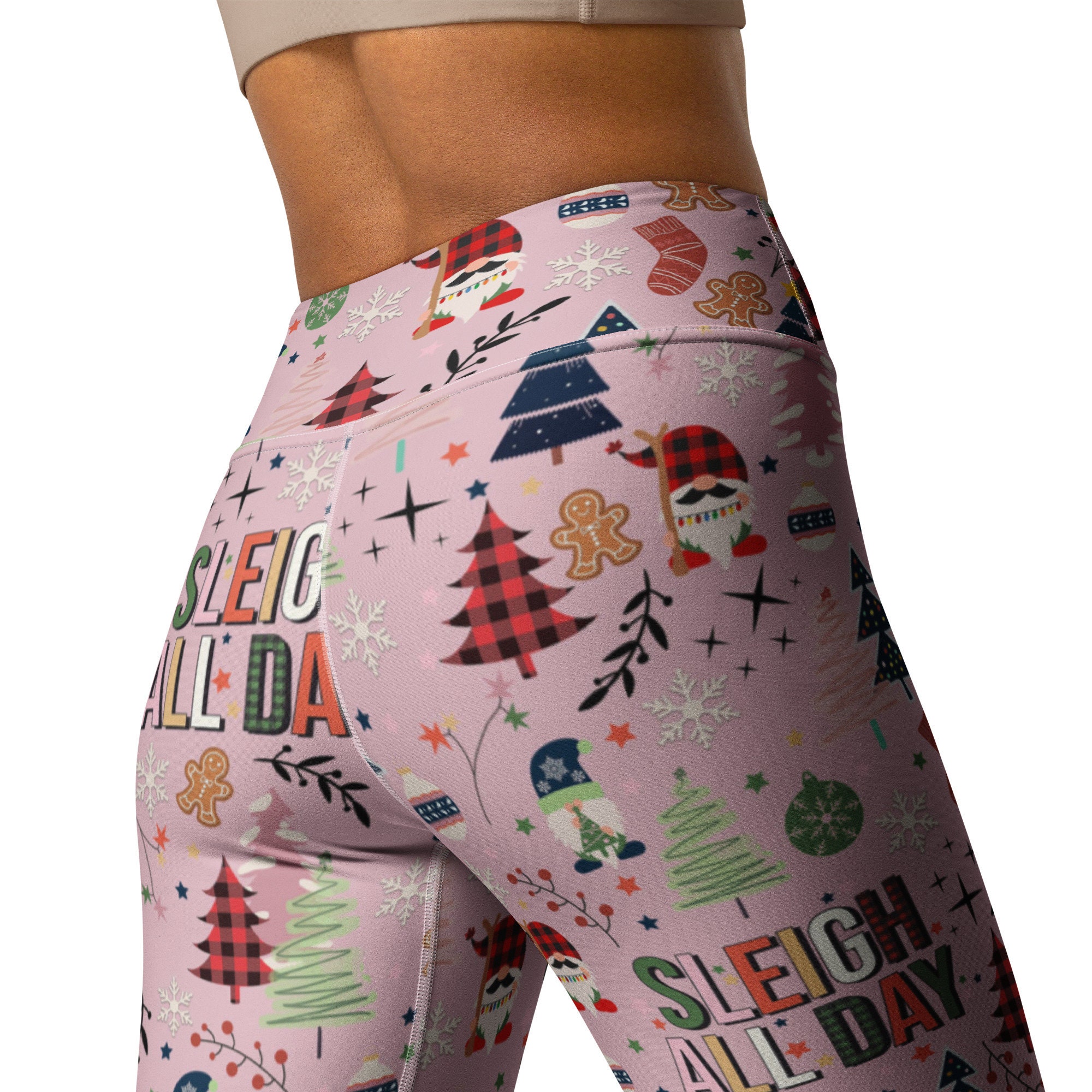 Sleigh All Day Pink Holiday Stretchy Soft Leggings Sleigh All Day Pink Holiday Stretchy Soft Leggings