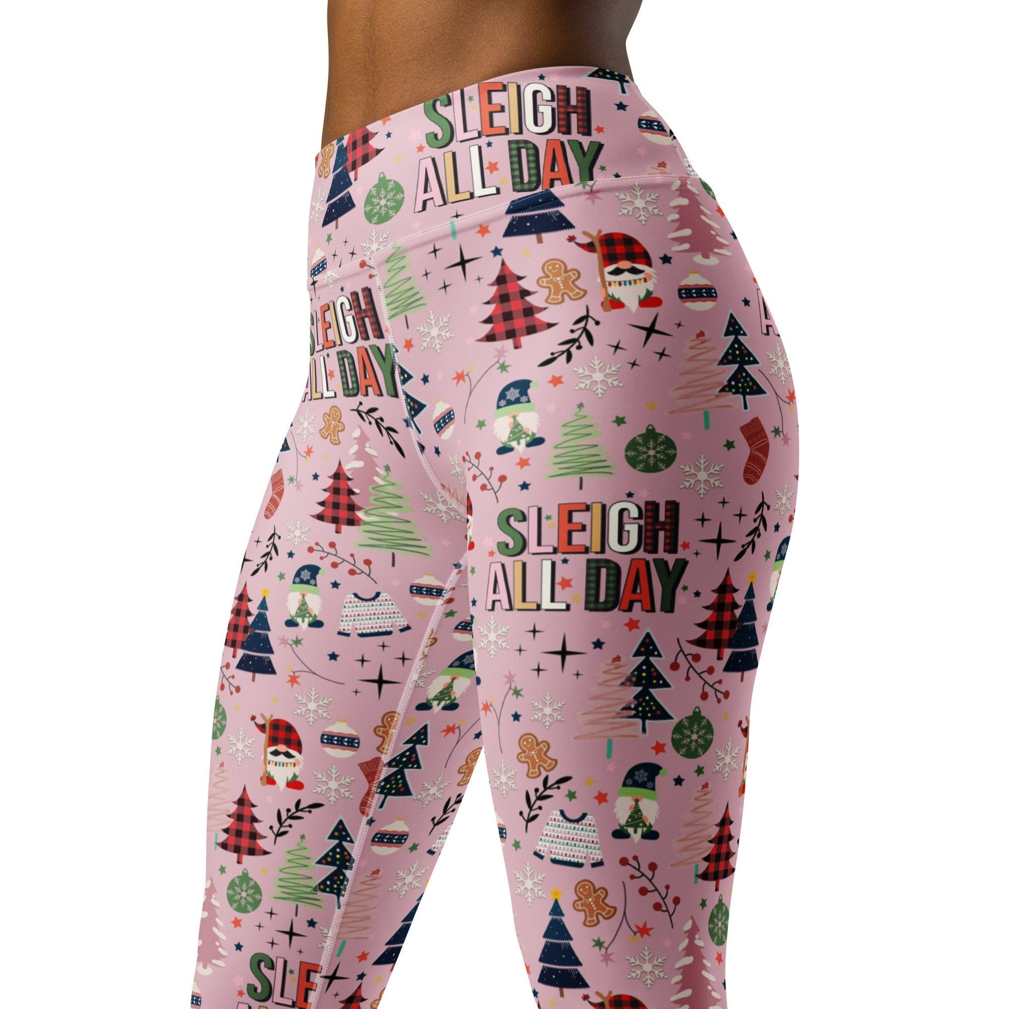 Sleigh All Day Pink Holiday Stretchy Soft Leggings Sleigh All Day Pink Holiday Stretchy Soft Leggings