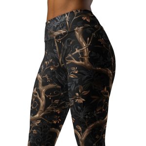 Dark Floral Branch Print Activewear Women Black Raven