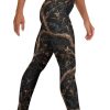 Dark Floral Branch Print Activewear Women Black Raven